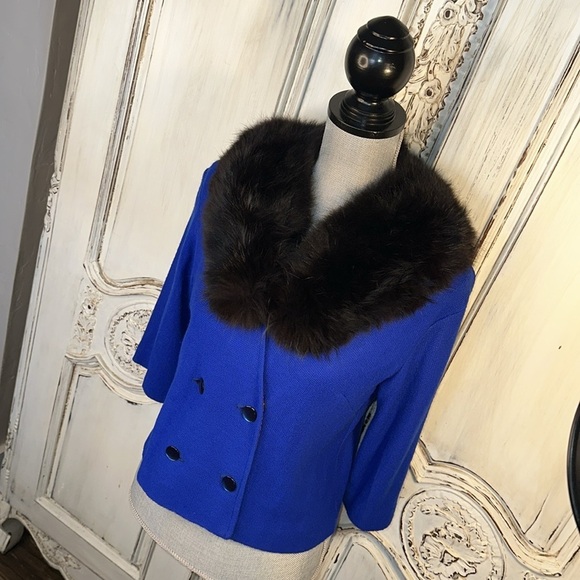 VINTAGE Double Breasted Fur Collar Lightweight Top Retro Chic 40’s Look - Picture 3 of 11